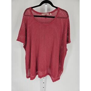 Soft Surrounding Women's Pink Linen-Cotton Open Knit Dolman Poncho Top Size M